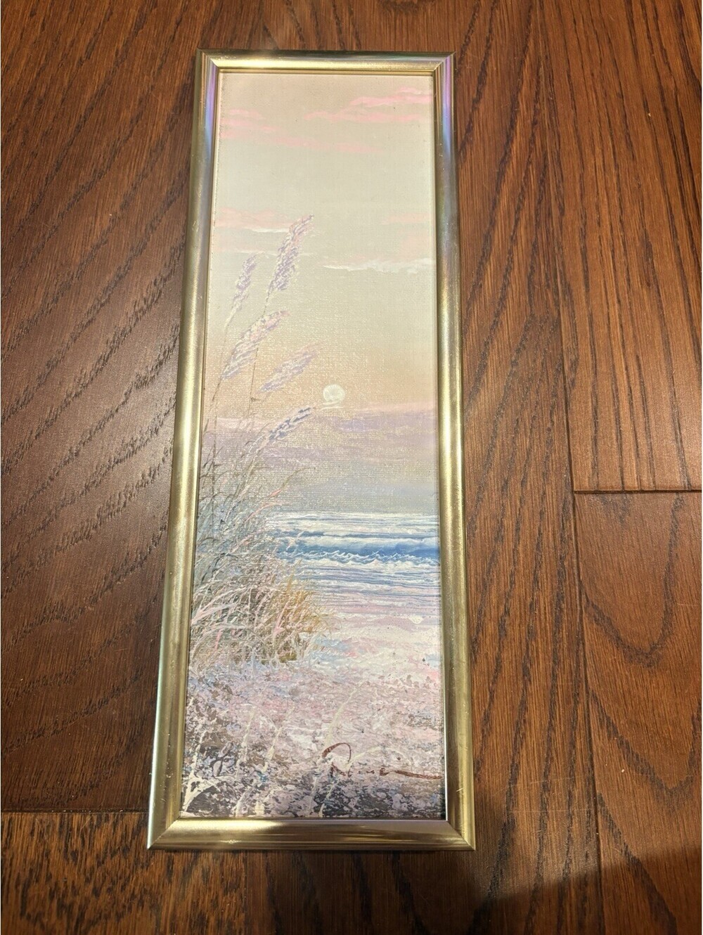 Vintage Framed Original Coastal Dunes Ocean Oil Painting 12x4
